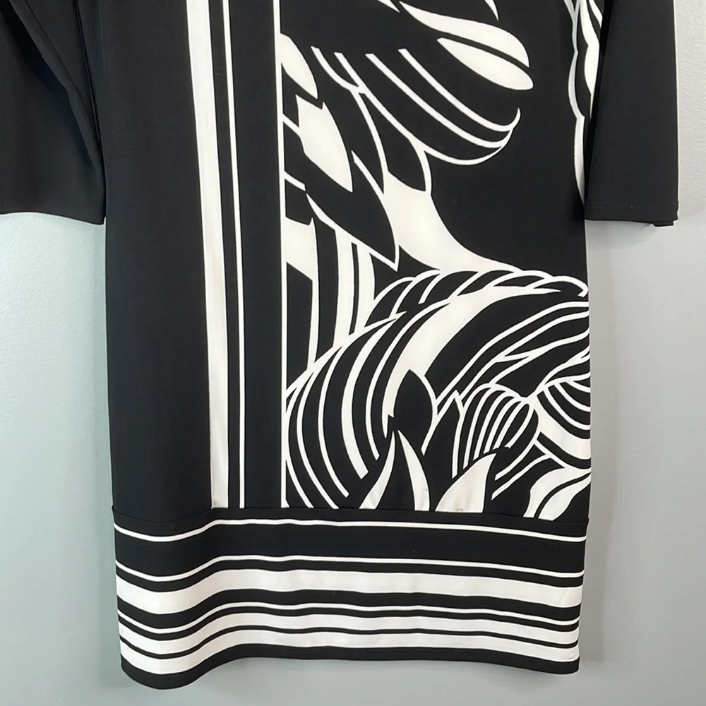 WHITE HOUSE BLACK MARKET Print Tunic Dress Black White Color Block Classic S - Picture 4 of 10